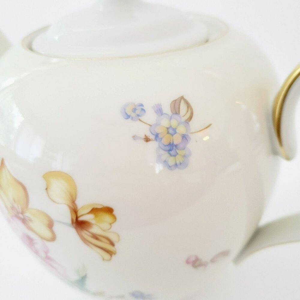 Vintage German Floral Teapot Pretty Pink & Orange Flowers H&C Heinrich Elegant - Picture 10 of 10